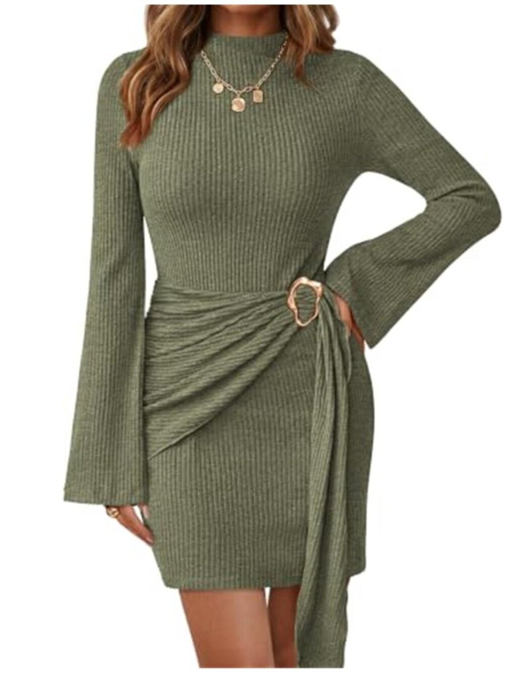 Women's Ruched Bodycon Mini Dress Long Sleeve Fitted Knit Going Out Dress